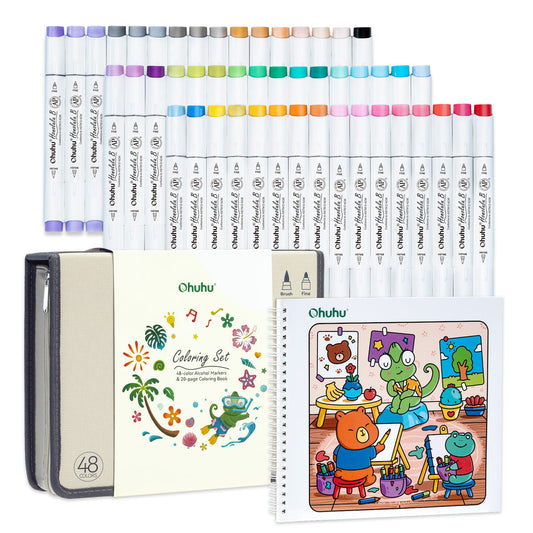 Ohuhu Honolulu B 48 Colors Alcohol Markers with Coloring Book