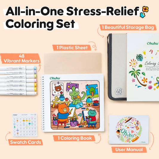 Ohuhu Honolulu B 48 Colors Alcohol Markers with Coloring Book