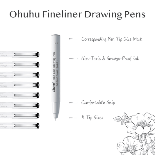 Ohuhu Fineliner Drawing Pen, 8 Pack